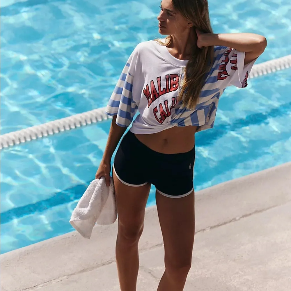 Free People Striped Malibu Graphic Short Sleeve Tee in Blue, White, Red - Picture 6 of 7